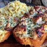 creamy chicken alfredo garlic bread - featured image