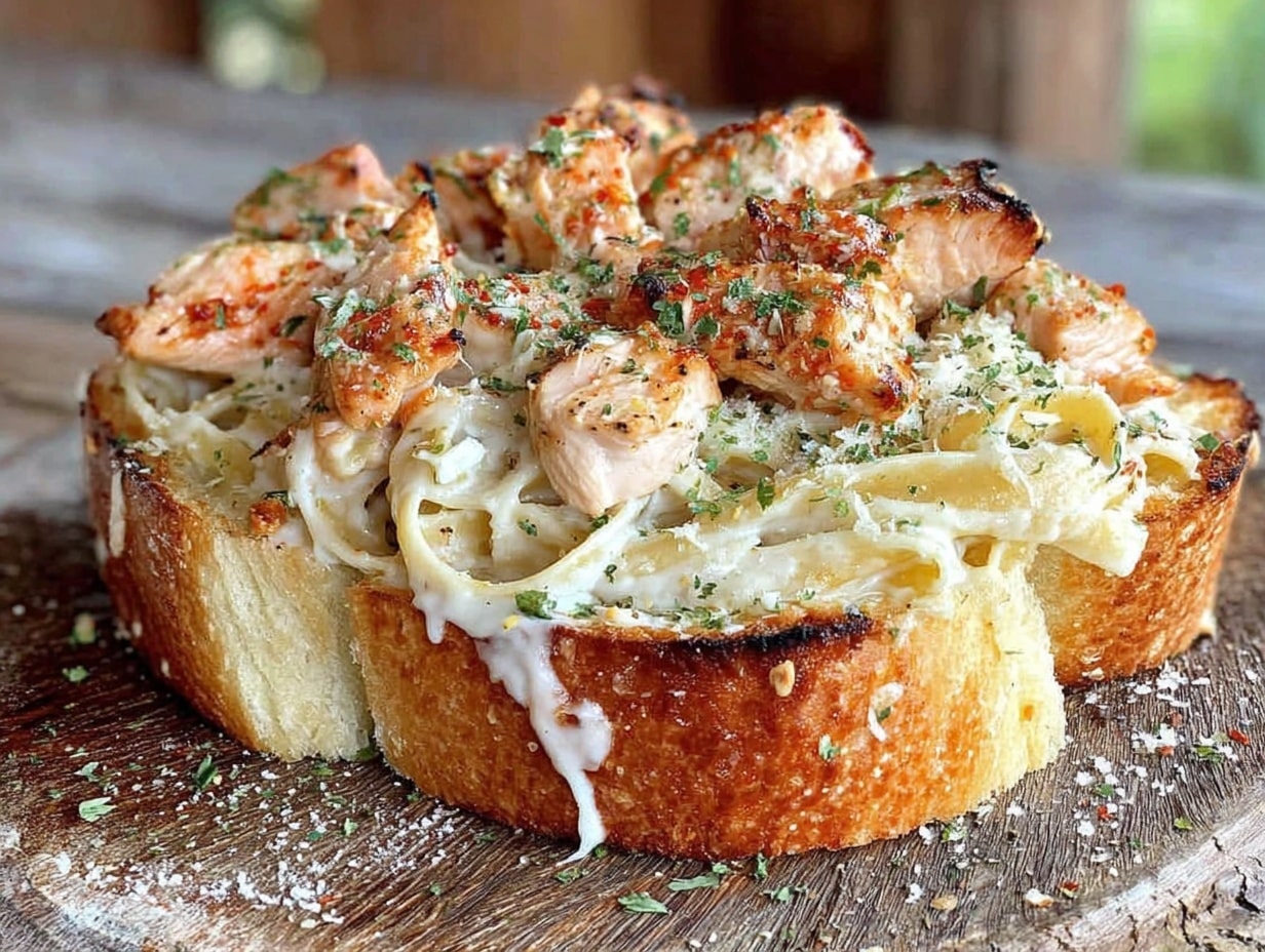 creamy chicken alfredo garlic bread preparation steps
