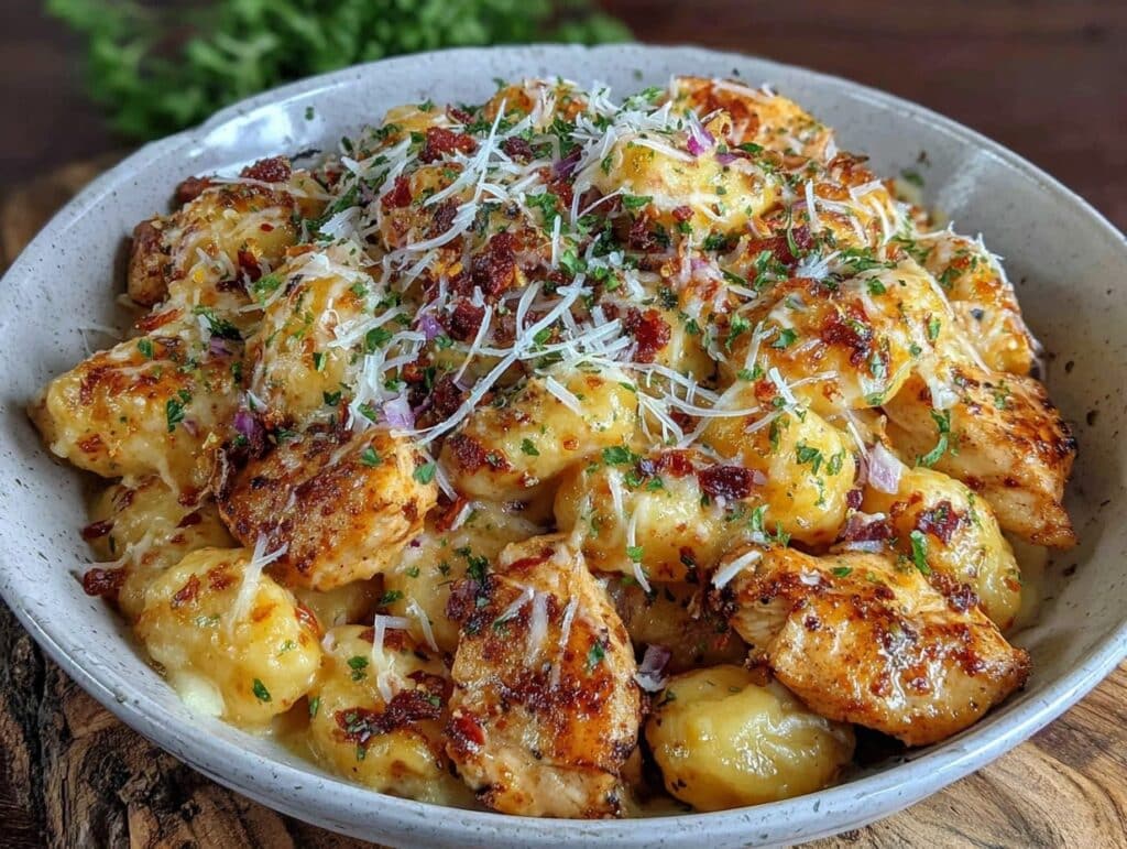 creamy garlic parmesan chicken gnocchi - featured image
