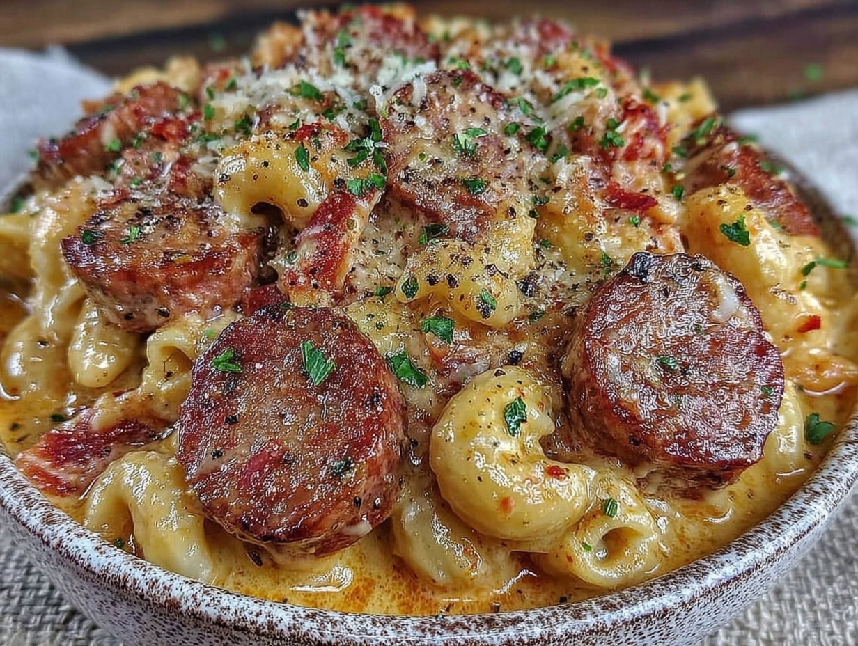 creamy smokey sausage mac & cheese soup preparation steps