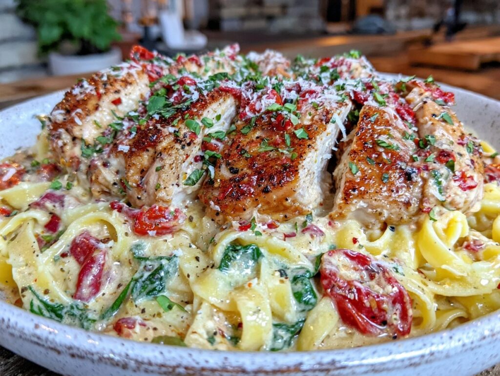 creamy tuscan chicken pasta - featured image