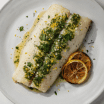 baked halibut with herb butter - featured image