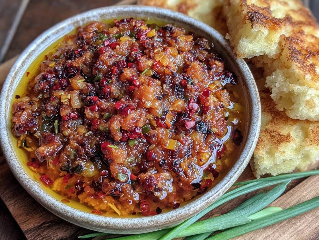 charred scallion and chili crisp dip preparation steps