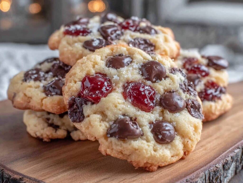 chewy maraschino cherry chocolate chip cookies - featured image