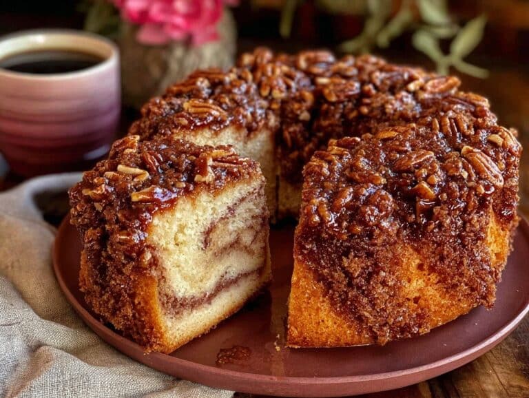 cozy cinnamon pecan crunch coffee cake - featured image