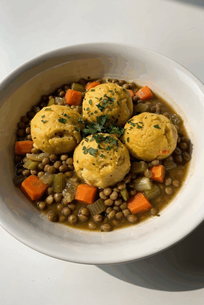 cozy lentils with fluffy dumplings - featured image