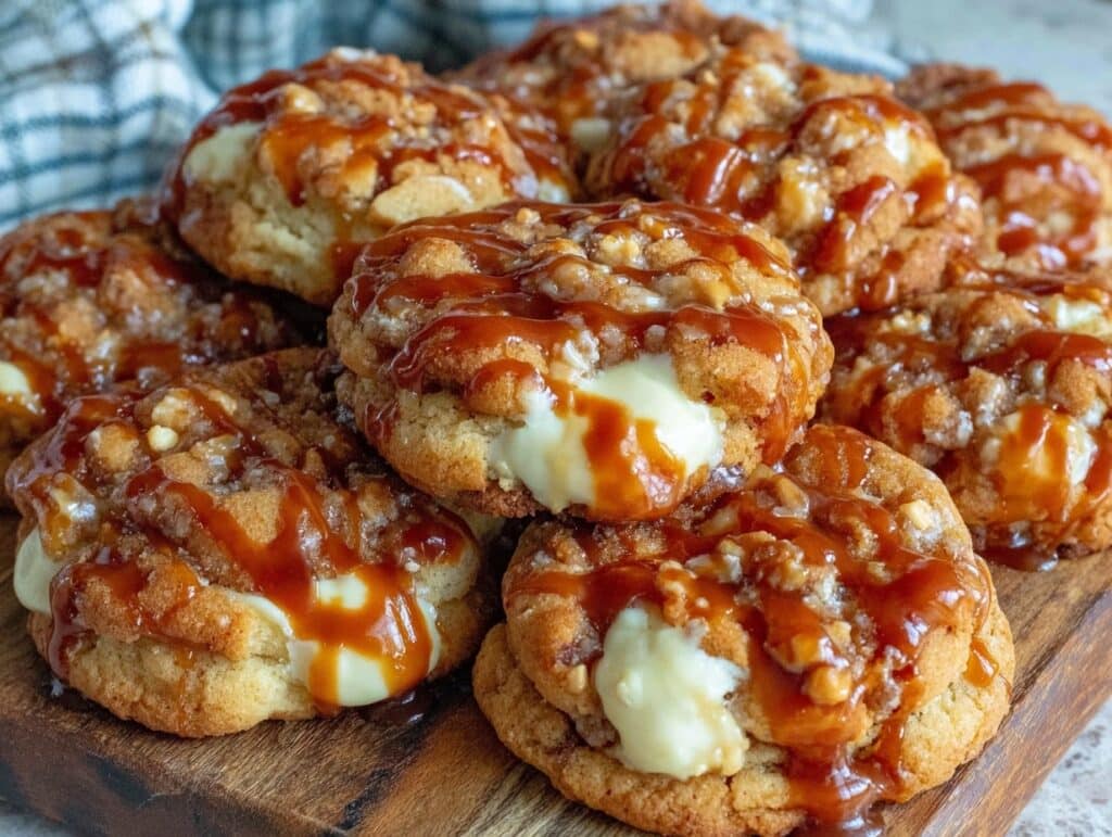 creamy caramel cheesecake cookies - featured image