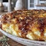 creamy cheesy onion mashed potato casserole - featured image