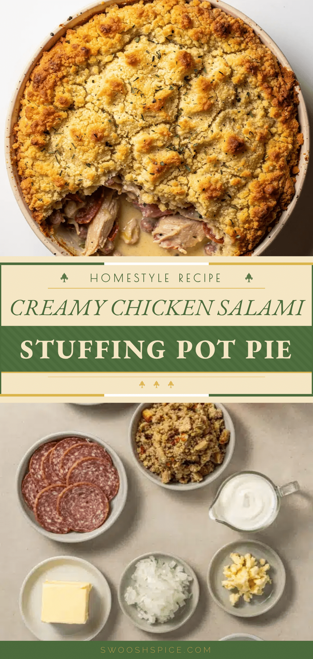creamy chicken salami stuffing pot pie recipe