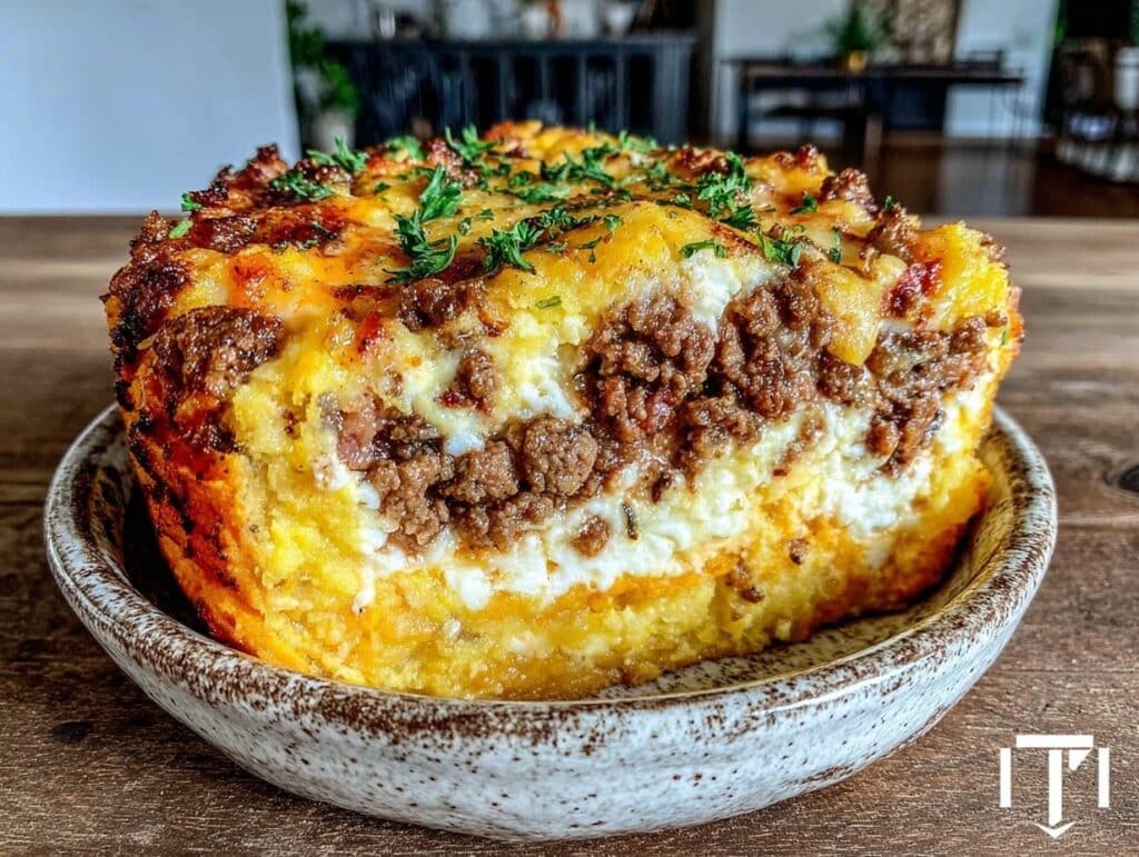 creamy cottage cheese ground beef sweet potato casserole - featured image