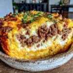 creamy cottage cheese ground beef sweet potato casserole - featured image
