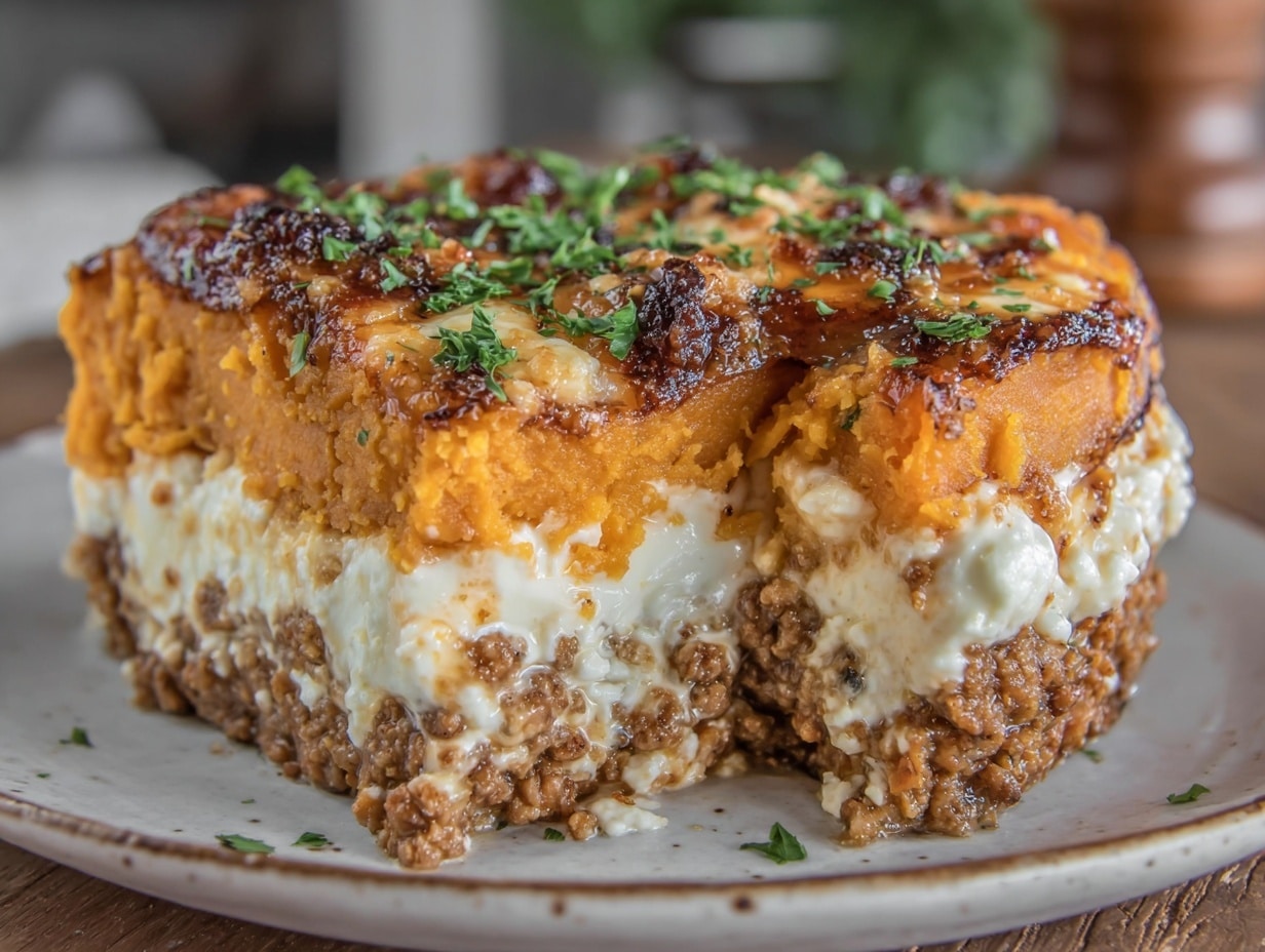 creamy cottage cheese ground beef sweet potato casserole preparation steps