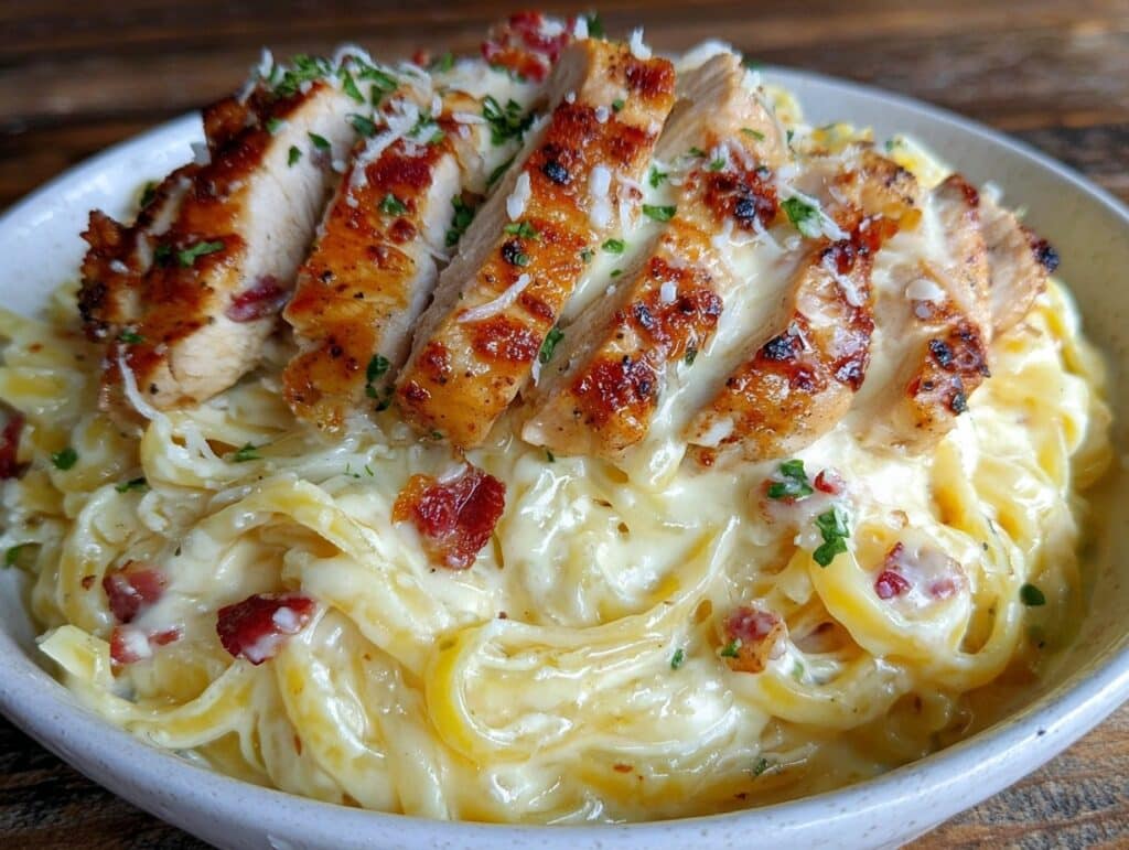 creamy garlic chicken alfredo pasta - featured image