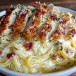 creamy garlic chicken alfredo pasta - featured image