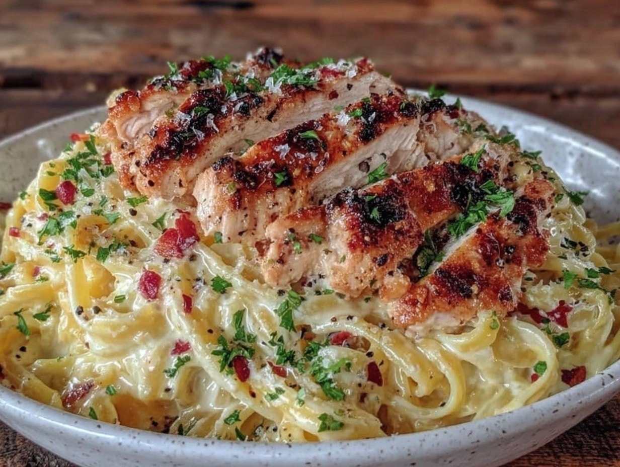 creamy garlic chicken alfredo pasta preparation steps