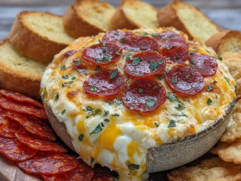 creamy pepperoni pizza cheese dip - featured image