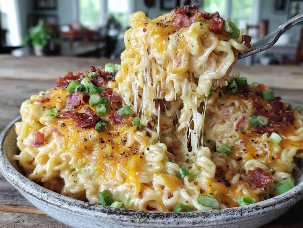 creamy ramen macaroni cheese - featured image
