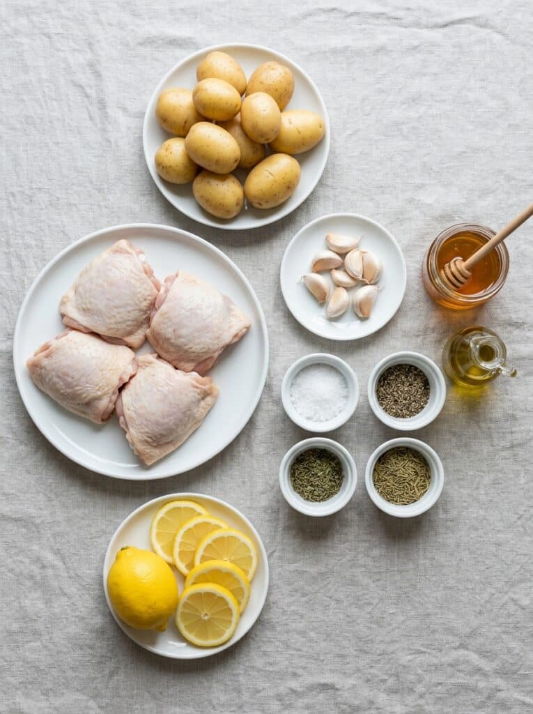 crispy baked honey lemon chicken and potatoes preparation steps