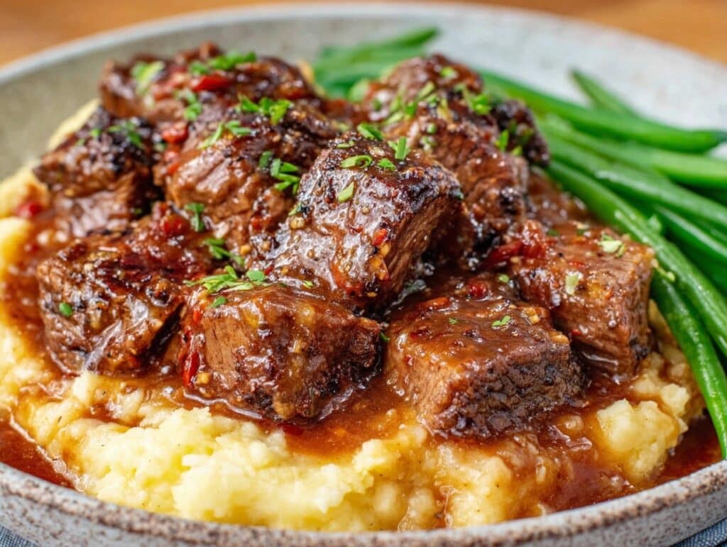 easy weeknight steak tips and gravy - featured image